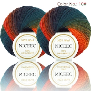 NICEEC 2 Skeins Soft Rainbow Yarn 100% Wool Gradient Multi Color Yarn For Crocheting Knit Total Length 180m×2(196yds×2,50g×2)-10