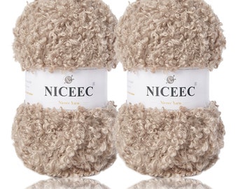 NICEEC 2 Skeins Teddy Fur Yarn Super Soft Yarn Chunky Fluffy Faux Fur Yarn Fuzzy Yarn Eyelash Yarn for Crochet Knit -Total Length 2×50m