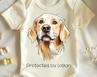 Protected by Golden Retriever Dog Custom Baby Bodysuit