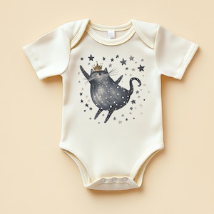 Royal Star Cat Baby Bodysuit: Crowned Kitty Graphic