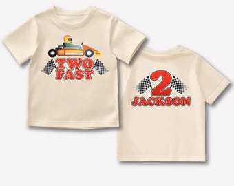 Two Fast Birthday Shirt – Race Car 2nd Birthday with Name and Age – Front & Back