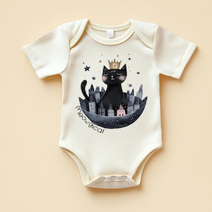 Meowgical Black Cat Baby Bodysuit: Royal Kitty Celestial Outfit