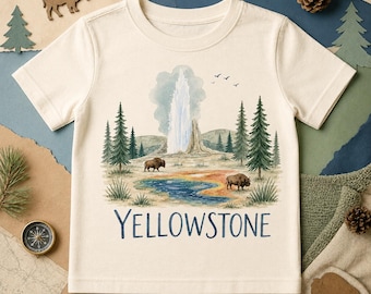 Yellowstone National Park Watercolor Scene Shirt, Kids Cotton Tee