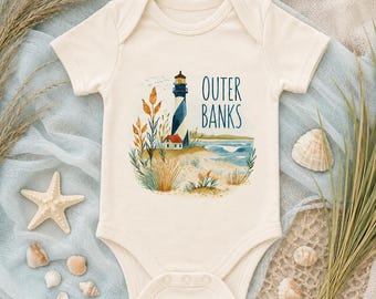 Outer Banks Leuchtturm Baby Body, Küsten Aquarell Strand Outfit