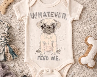 Body bébé carlin minimaliste pour enfant - « Peu importe. Nourrissez-moi. T-shirt drôle de chien