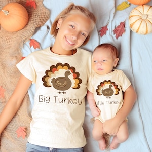Big Turkey Little Turkey Matching Shirts, Sibling Thanksgiving Outfit