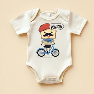 Bonjour Toast Baby Bodysuit: French Toast Bicycle Onesie