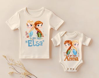 Conjunto de hermana Frozen a juego: camisa de Elsa, mono de Anna