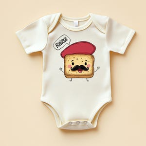 Bonjour Toast Baby Onesie: Funny French Food Outfit
