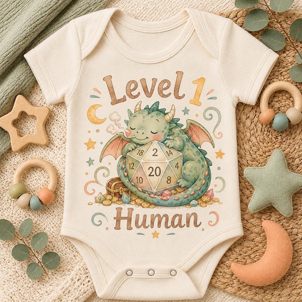 Baby Dragon W20 Bodysuit, RPG Gamer Baby Body®, Fantasy Würfel Outfit für Kleinkinder