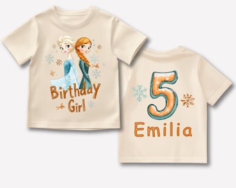 Camiseta personalizada para aniversariante Frozen: Elsa e Anna, idade personalizada