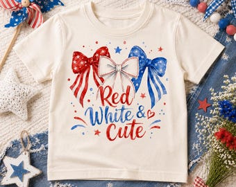 Mädchen Hemd mit Schleife, Aquarell 4. Juli T-Shirt, Rot-Weiß-Blau-Sommer-Outfit