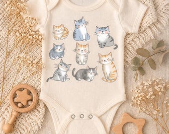 Cartoon Cats Baby Bodysuit – 100% Cotton, Feline Fans