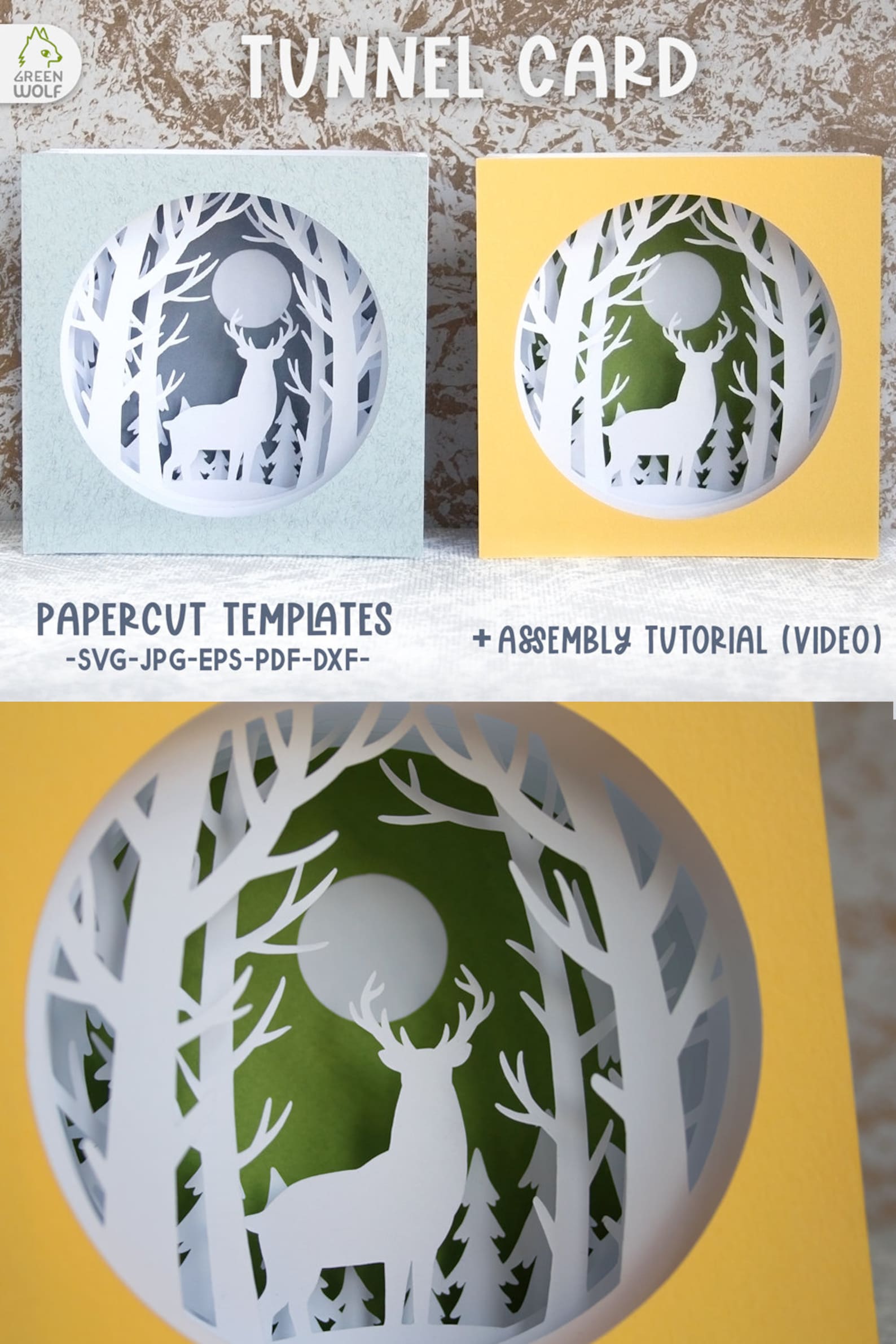Shadow box svg file for cricut Tunnel card svg Deer in forest | Etsy