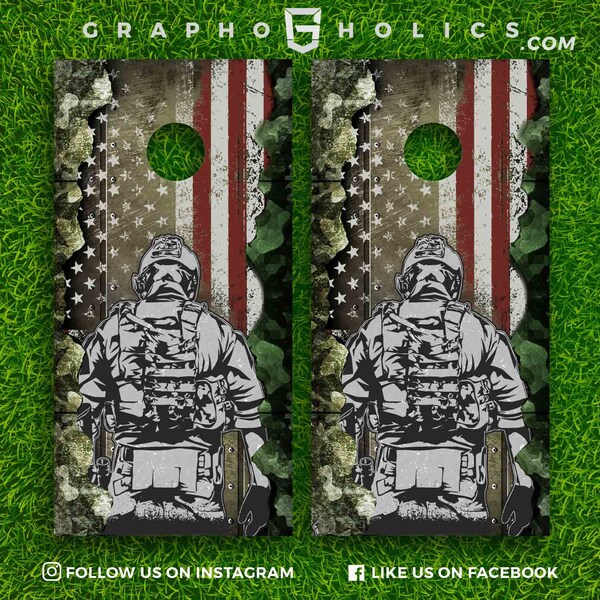 thumbnail image 2 of Cornhole Board Wrap – US Veteran American Flag With Bald Eagle – Honor Military Vets – 48.5x24.5, Adhesive Vinyl – Wrapped In Ink 2 of 5