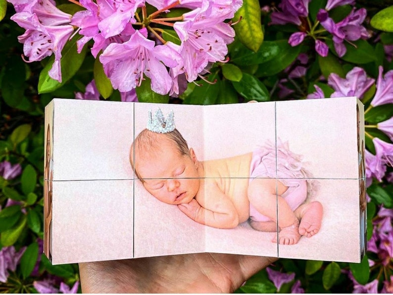 Personalised Flipping Photo Cube Newborn Baby Birth Gift