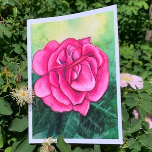 Cartão de nota de flor: Rosa rosa