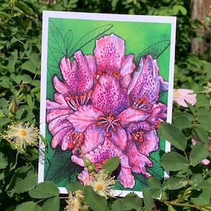 Cartão de visita com flores de rododendro