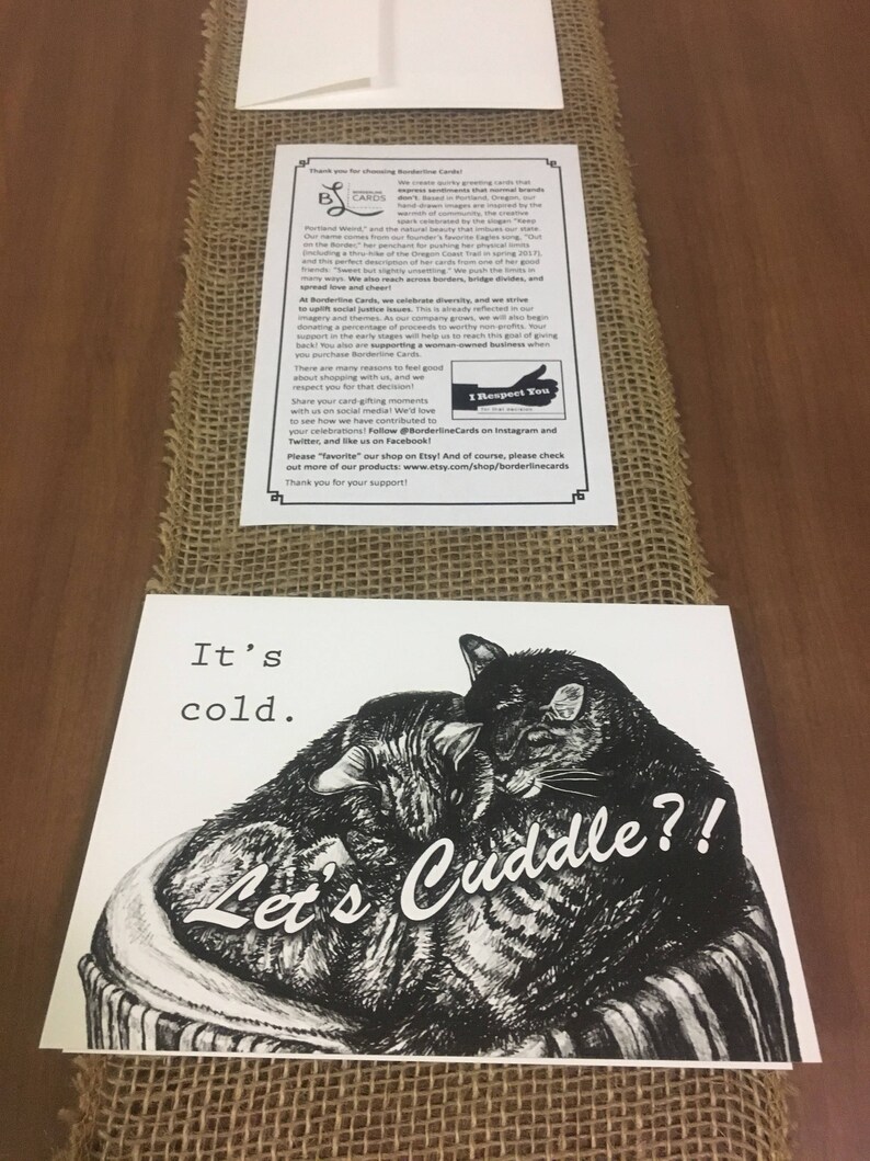 Hand-Drawn Greeting Card: It's Cold. Let's Cuddle Blank Inside for Your Custom Message image 2