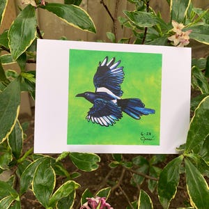 Carte de voeux Pie bavarde : intérieur vierge pour un message personnalisé