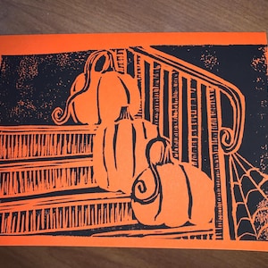 Pumpkin Linocut Card—Perfect for Halloween!