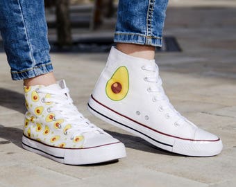 High top hi tops sneakers white canvas avocado green fruit vegan coloful cool shoes