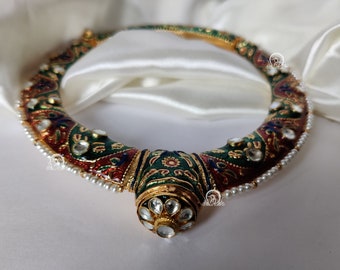 Aheli Antique Oxidized Handmade Green Mesh Boho Hasli Necklace for Women and Girls