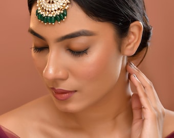 22K Gold Plated Pacchi Kundan Jadau Maang Tikka | Brass Bridal Headpiece | Indian Jewelry | Wedding Maang Tikka Accessories | Gift For Her