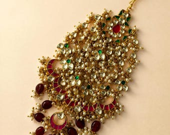 Tocado lateral Kundan Polki / Tocado lateral nupcial chapado en oro / Jhoomar de boda / Joyería para el cabello pakistaní / Accesorios étnicos / Regalo para ella