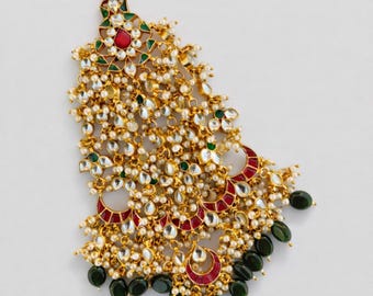 Pacchi Kundan Polki Side Passa Jhoomer | Bijou de cheveux de mariée en cuivre plaqué or | Accessoire de tête pour mariage indien | Passa pakistanais | Cadeau pour elle