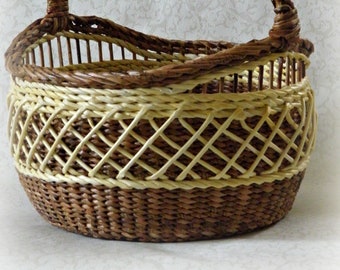 Large easter wicker basket with handle Round brown egg basket Rustic wedding basket Basket for gift Two tone basket Woven flower girl basket
