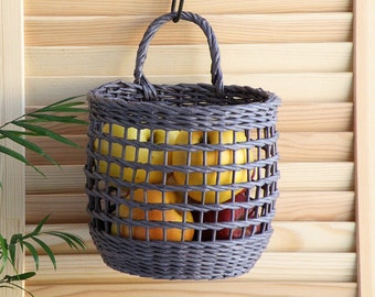Hanging Rustic Wicker Wall Baskets Set for Kitchen Storage and Decor. Wicker Fruit and Vegetable Baskets for Hanging and Storage.