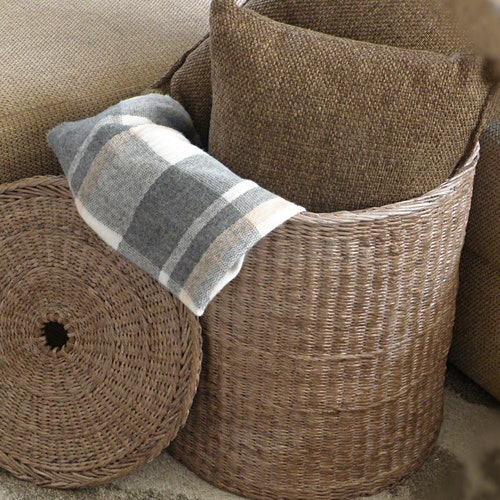 Tall Wicker Round Brown Basket With Lid Deep Laundry Basket | Etsy