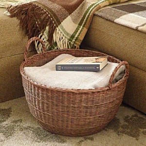 Farmhouse woven round storage basket Large wicker laundry basket Closet organizer Hamper bin Laundry hamper Handled basket Toys basket