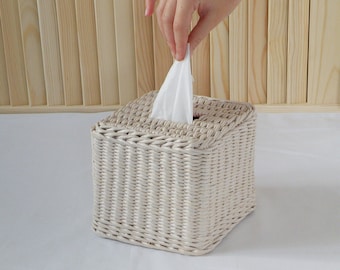Wicker Tissue Box Cover Square Beige Tissue Box Cover Woven Tissue Box Cover Woven Tissue Dispenser Handmade Tissue Box Holder Handcrafted