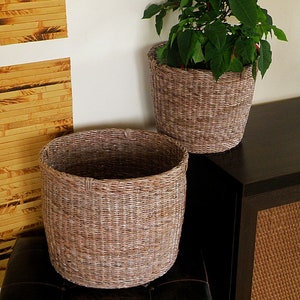 Natural woven brown storage basket Laundry wicker round basket Hamper bin Large Planter basket Banana Tree Bark Basket Waste basket Gift image 5