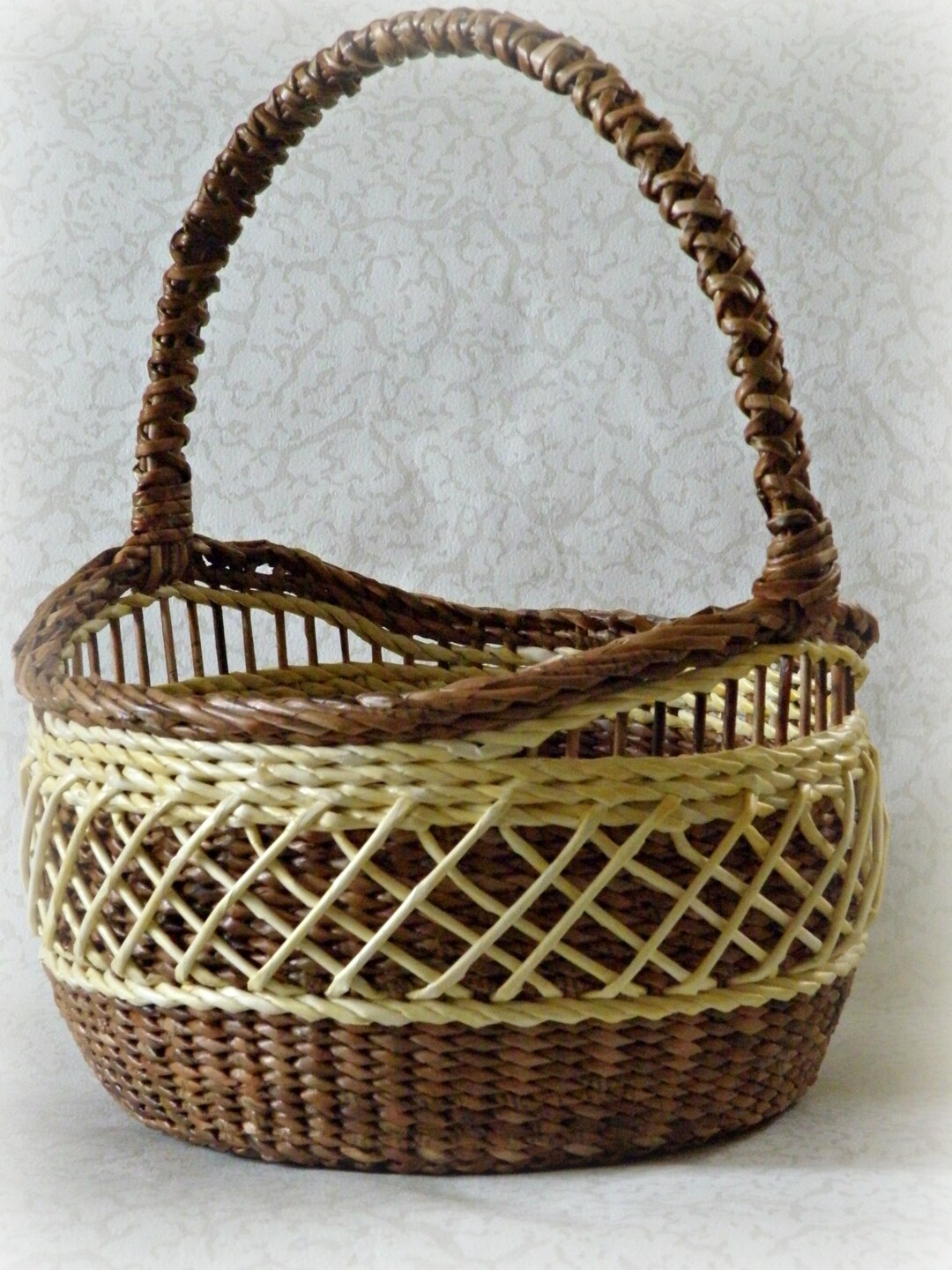 Large Easter Wicker Basket With Handle Round Brown Egg Basket Rustic