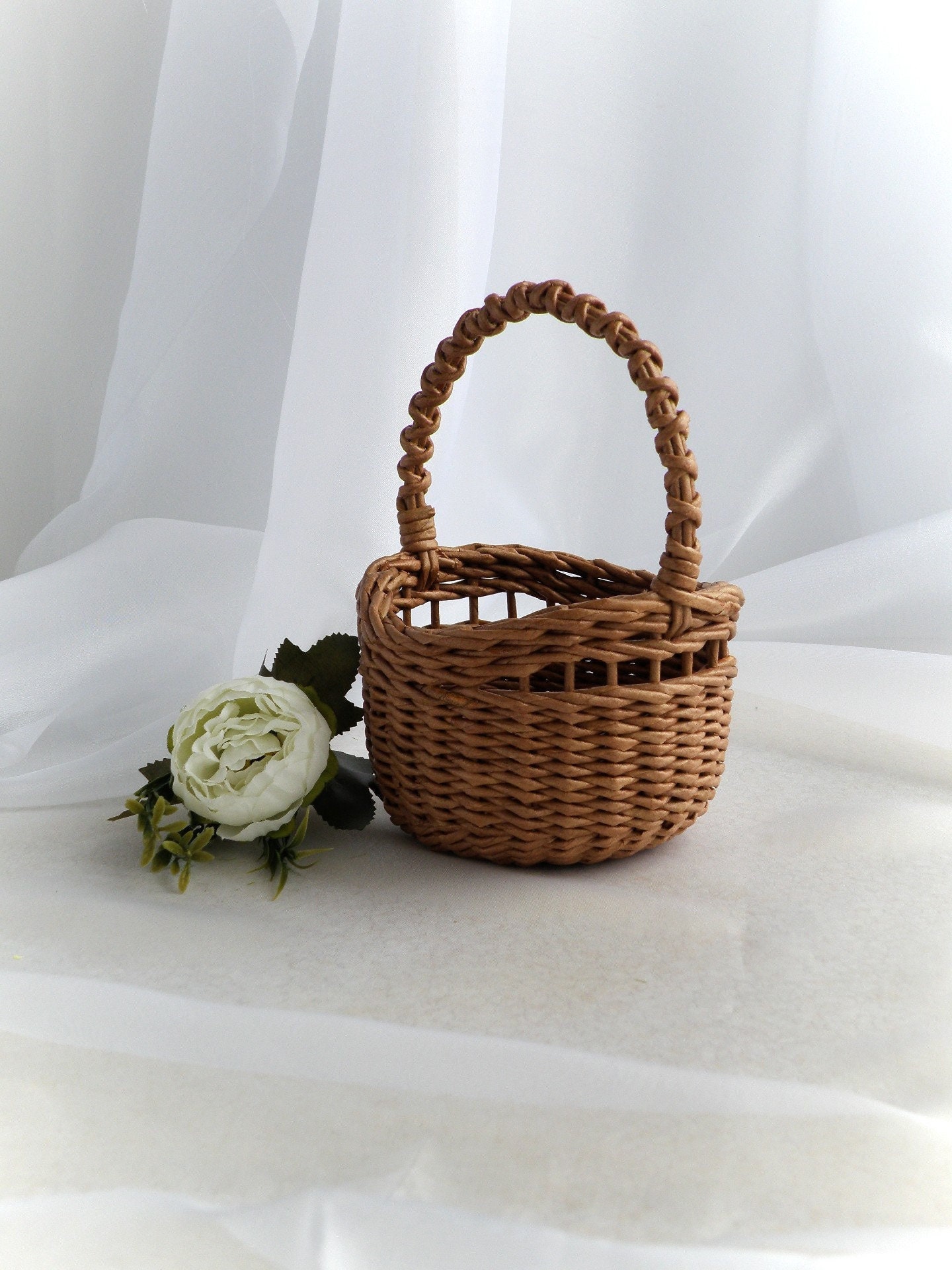 Flower Girl Basket With Handle Rustic Wedding Basket Mini Wicker