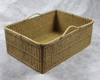 Wicker laundry basket Handwoven rectangle basket with handle Storage hamper basket Firewood basket Toy basket Woven large basket for blanket