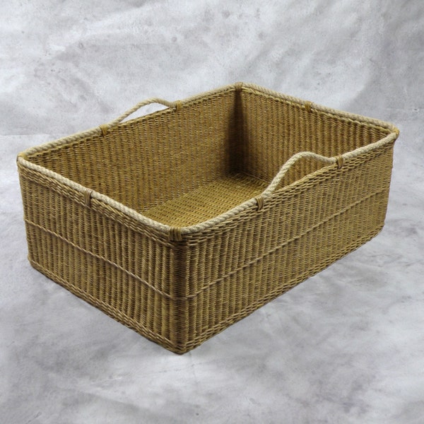 Wicker laundry basket Handwoven rectangle basket with handle Storage hamper basket Firewood basket Toy basket Woven large basket for blanket