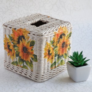 Sunflower Tissue Box Cover Farmhouse Barn Kitchen Decor Square Bathroom Tissue Box Bless You Rustic Bathroom Decor Wicker Tissue Box Holder