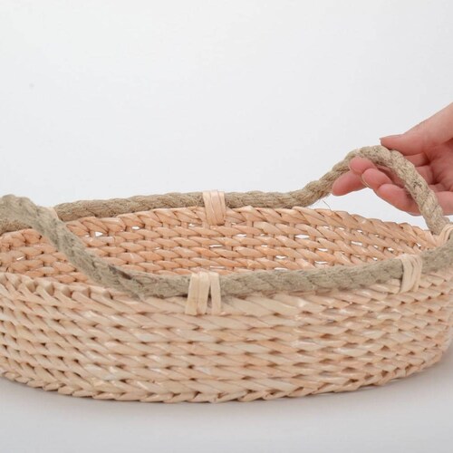 Large Round Wicker Tray Rustic Ottoman Basket Tray Large Etsy