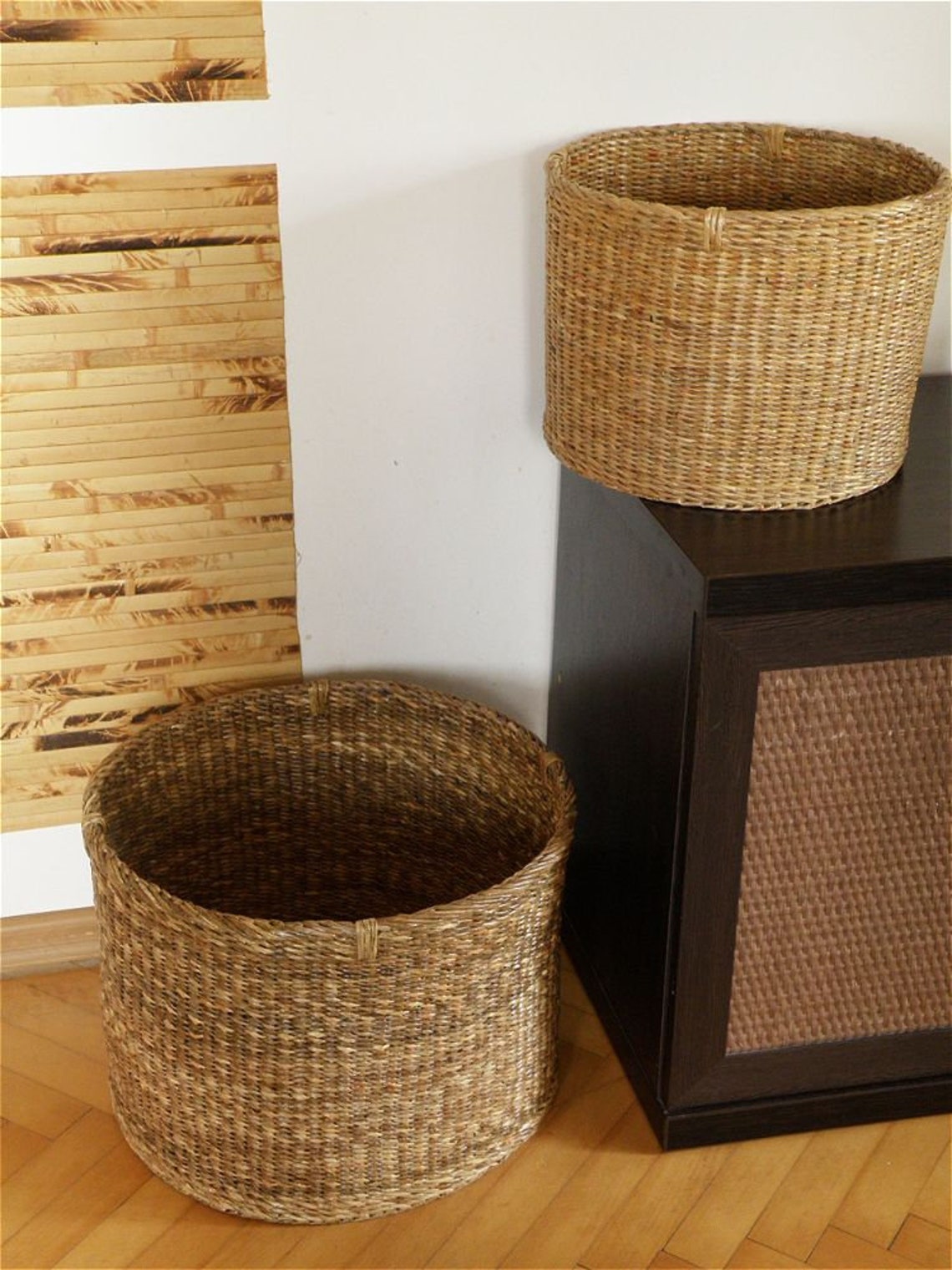 L Banana tree bark baskets Wicker brown storage basket Eco Etsy