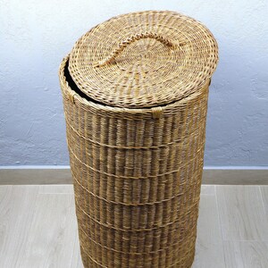 Tall Wicker Round Brown Basket With Lid Deep Laundry Basket Woven Large ...