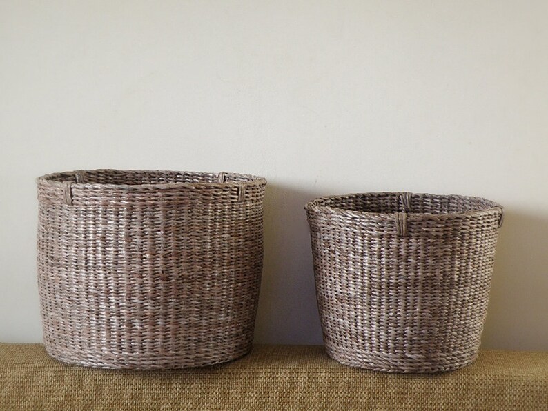 Natural woven brown storage basket Laundry wicker round basket Hamper bin Large Planter basket Banana Tree Bark Basket Waste basket Gift image 7