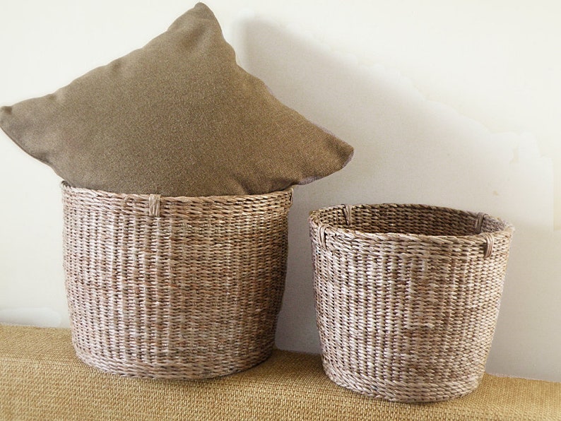 Natural woven brown storage basket Laundry wicker round basket Hamper bin Large Planter basket Banana Tree Bark Basket Waste basket Gift image 8