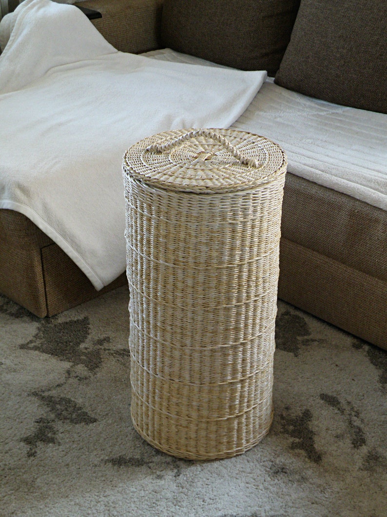 Wicker large basket with liner Tall laundry basket Storage bin Etsy
