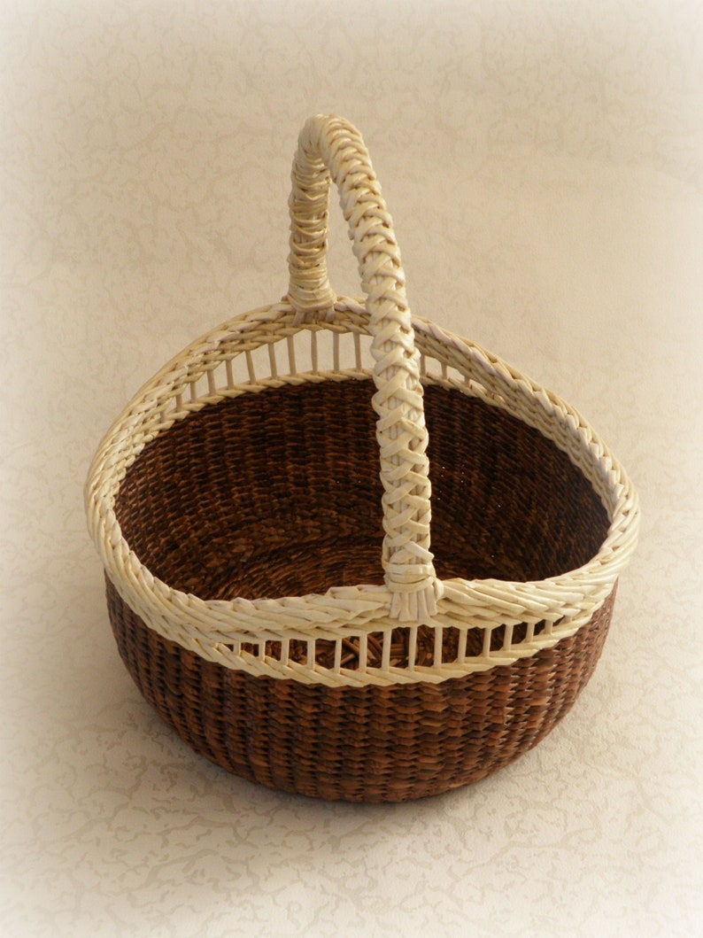 Large Round Handwoven Wicker Basket With Handle Rustic Wedding Etsy
