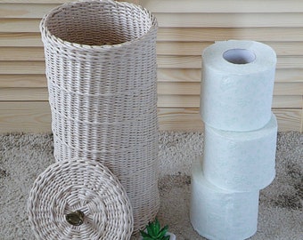 Wicker Toilet Paper Holder with Lid: Nail-Free Bathroom Storage