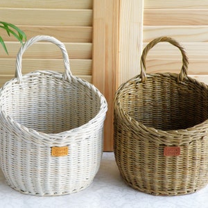 Wall hanging storage round basket Wall storage and organization Kitchen basket storage Rustic door basket Vegetable Fruit wicker baskets zdjęcie 8